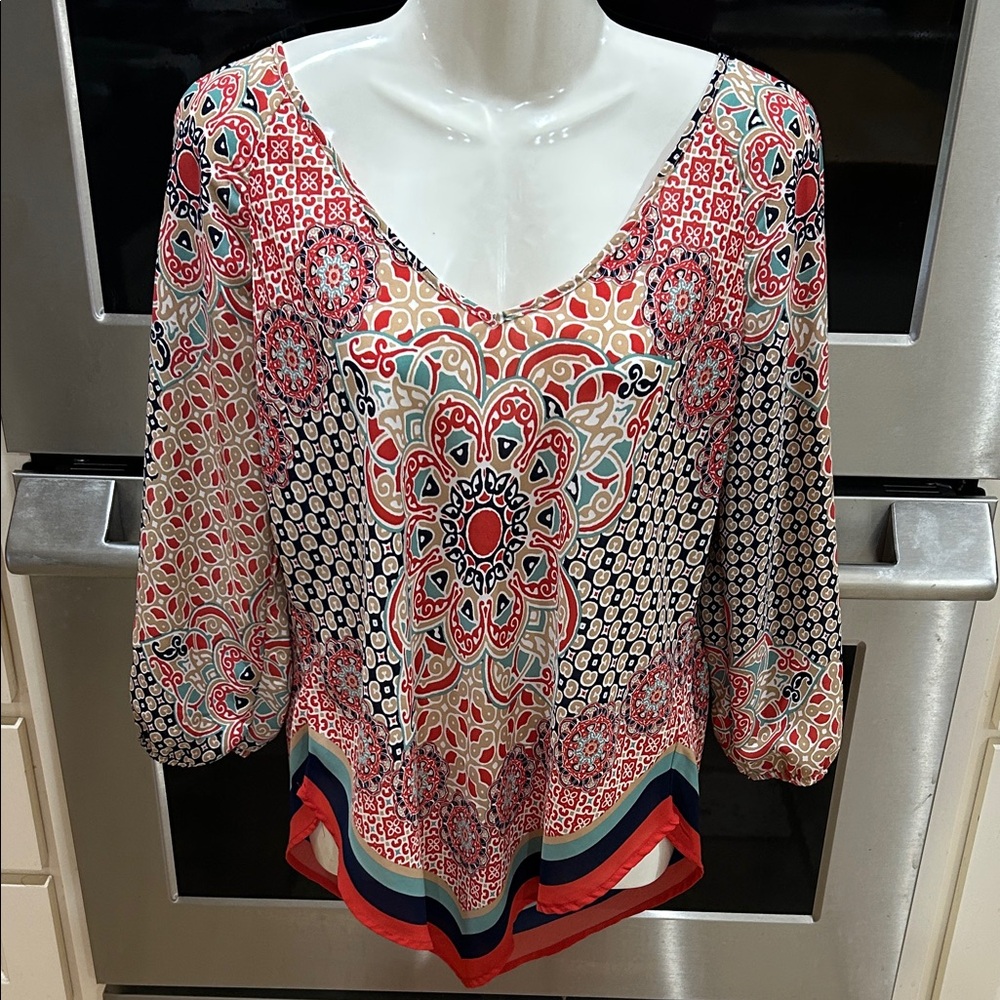 Bohemian Print V-Neck Blouse